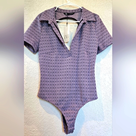 Zara Tops - Zara XL Purple Collared BodySuit